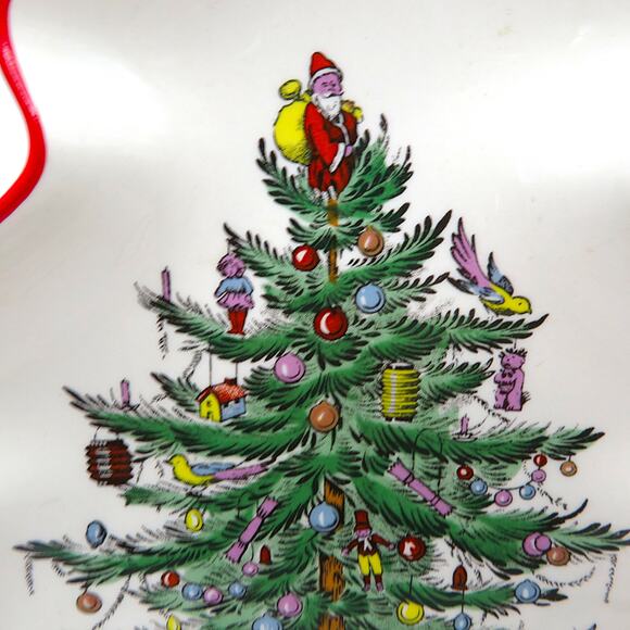 Vintage Spode Christmas Tree Red Trim Tray 7.5" Holiday Serving Dish England - Picture 5 of 12
